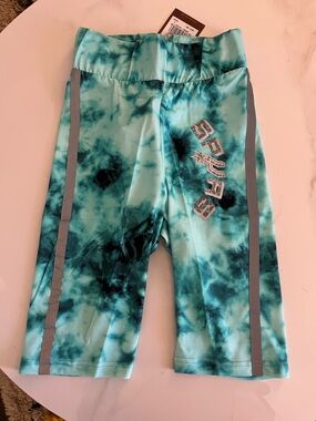 Mitchell & Ness Aqua Teal Tie-Dye Athletic Shorts with Gray Stripes